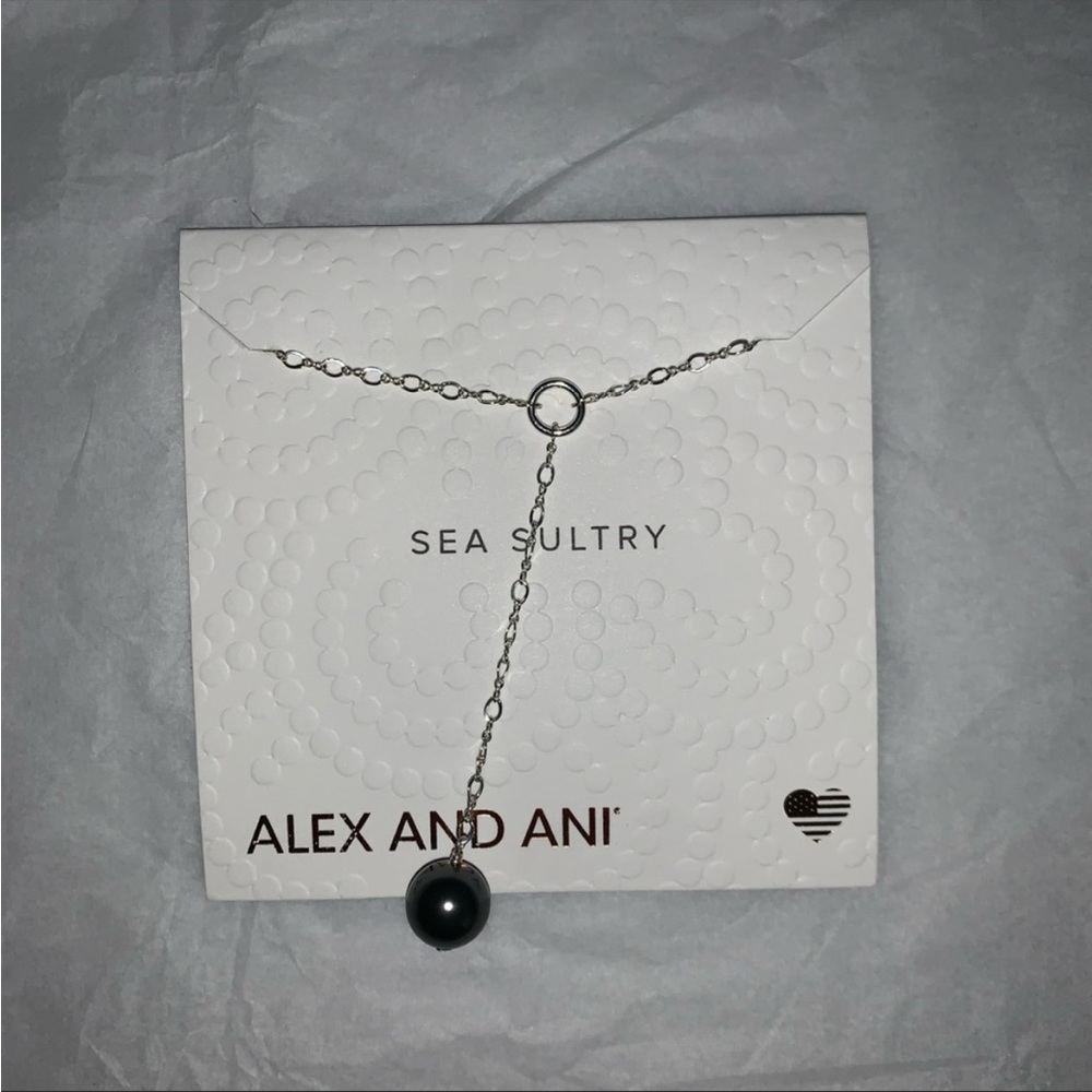 NWT Alex and Ani Swarovski pearl lariet necklace sterling silver 16inch chain
